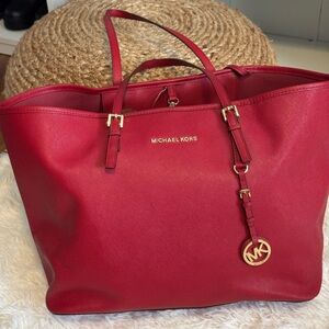 Michael Kors Cherry Red Tote with Gold Accents